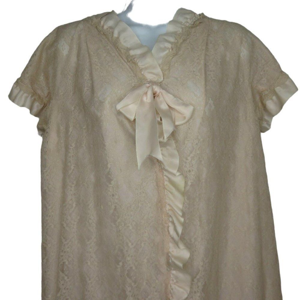 Vintage 50s Blush Pink Taffeta Lace Overlay Dressing Gown Robe M Hollywood Glam